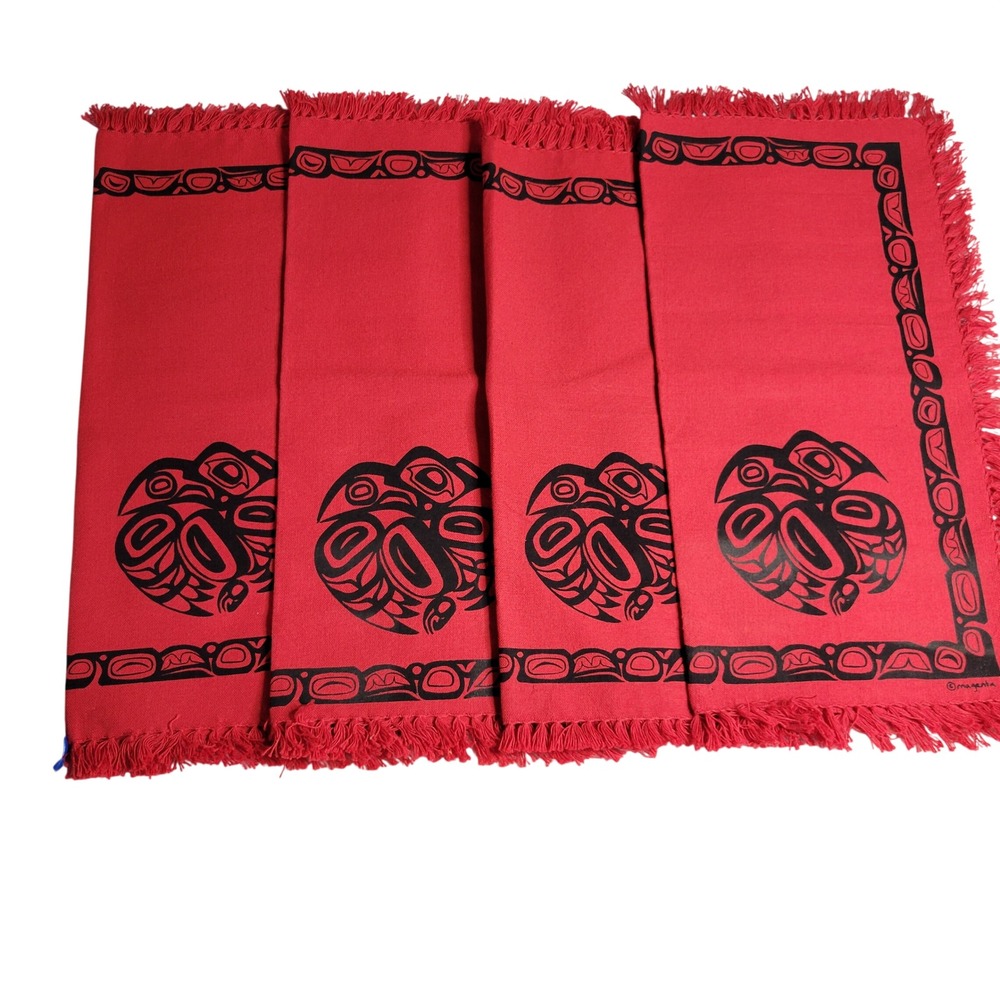 Magenta Set of 4 Red Cotton Placemats/napkins Indigenous NW Coast Design Canada